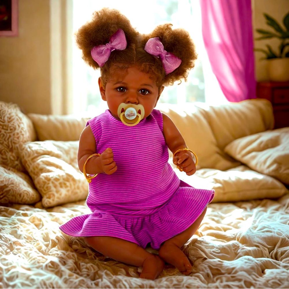 JIZHI Reborn Baby Dolls Black 22 Inch Lifelike Soft Body Taupe Eyes Caramel Skin